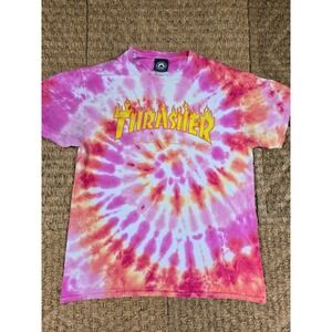 Vintage Thrasher Magazine Tie Dye T Shirt Men's Size M Pink Orange Flames